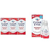 Clear Eyes Redness Relief Eye Drops, 0.5 Fl Oz, Pack of 3 + Dual Pack of 0.5 oz Eye Drops for Redness Relief