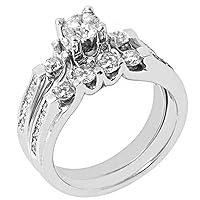 14k White Gold Round Diamond Engagement Ring Wedding Band Bridal Set 1.50 Carats