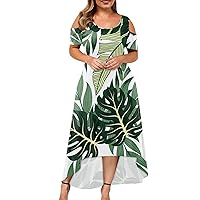Women's Casual Dress Hawaiian Beach Casual Loose Summer Dress Floral Leaves Strapless Irregular Hem Dresses, XL-5XL