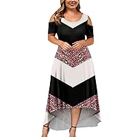 Plus Size Dresses for Curvy Women 2024 Summer Boho Maxi Dress Short Sleeve Cold Shoulder Elegant Flowy Irregular Hem Dress