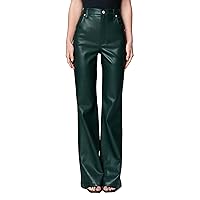 [BLANKNYC] Womens Luxury Clothing Vegan Leather High Rise Wide Leg Pant, Comfortable & Stylish, Deep Forest, 27