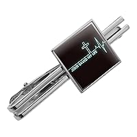 Jesus Saved My Life EKG Heart Rate Pulse Religious Christian Square Tie Bar Clip Clasp Tack- Silver or Gold