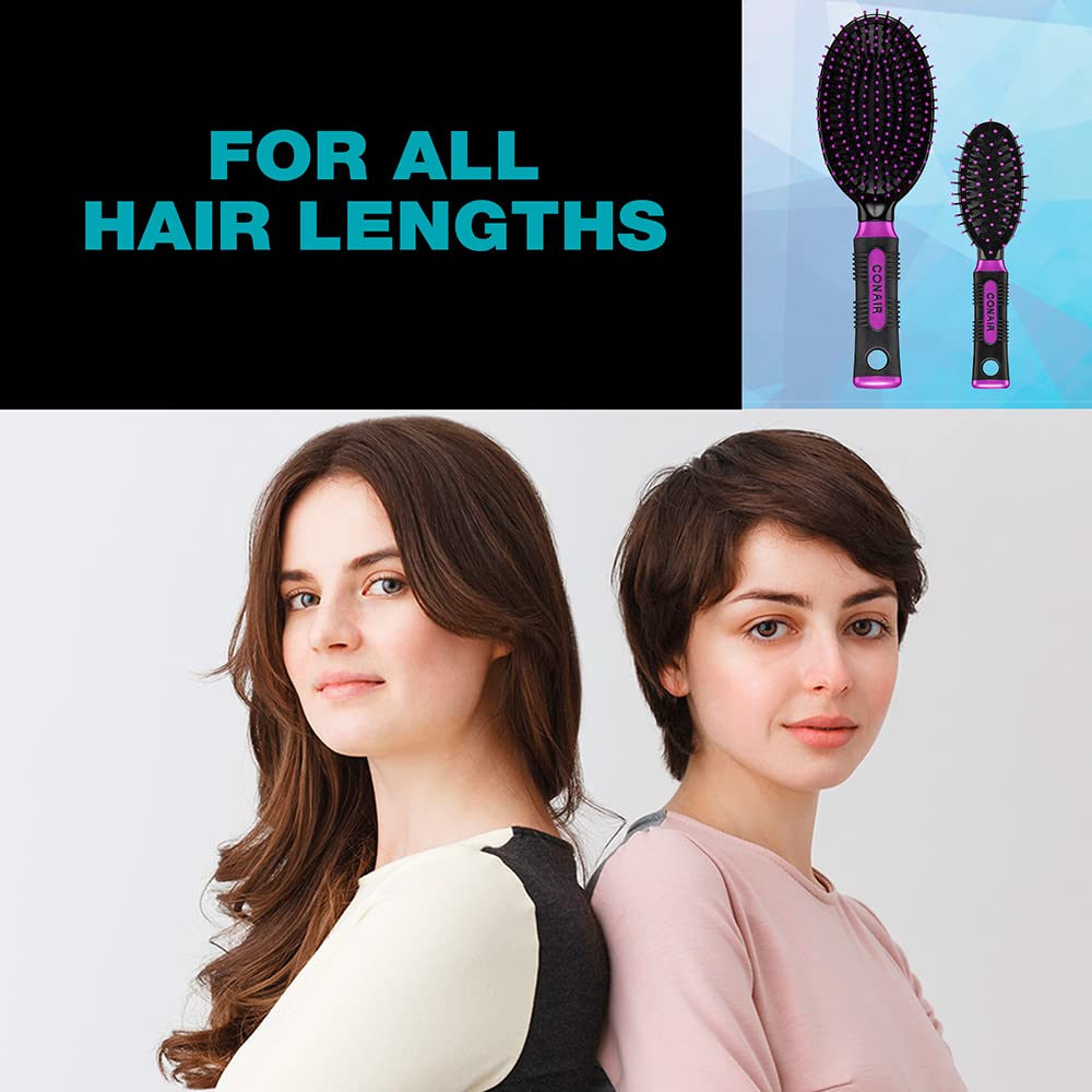 Conair Salon Results Hairbrush, 1 Travel Hairbrush and 1 Full-Sized Brush Included, Hairbrushes for Women and Men, Color May Vary, 2 Pack