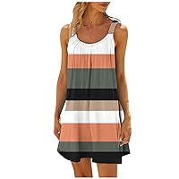 Women's Sleeveless Printed Summer Dress Casual Loose Solid Color Sundress Sexy Top Spaghetti Strap Sling Mini Skirt