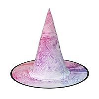 Mqgmzcolorful Marble Pastel Pink Blue Purple Print Enchantingly Halloween Witch Hat Cute Foldable Pointed Novelty Witch Hat