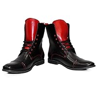 Modello Robuco - Handmade Italian Mens Color Red High Boots - Cowhide Smooth Leather - Lace-Up