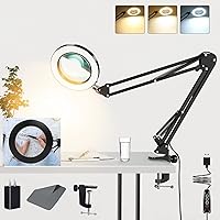 10X Magnifying Glass Lamp, Adjustable Swing Arm 72 LEDs Real Glass Lens Magnifier Light,3 Color Modes 10 Stepless Dimmable,Perfect for Daily Reading,Hobbies, Crafts, Workbench (Black)