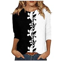 Womens Business Casual Outfits for Work, Spring Clothes for Women Graphic Tees Vintage Womens Dressy Tops and Blouses 3/4 Sleeve Shirts for Women Cute Print Graphic Tees (Black,XL)