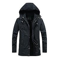 Men's Winter Military Jacket Hooded Warm Sherpa Lined Coat Windproof Zipper Outwear(Black XXL)