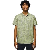 prAna Lost Sol Printed Short Sleeve Shirt Standard Fit Juniper Green Fronds LG
