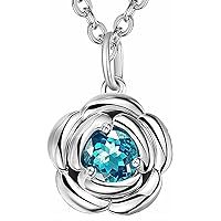 925 Sterling Silver Gemstone Blue Topaz Clear Cubic Zirconia Small Flower Pendant Necklaces Daily Wear Gifts Jewelry for Women Girls