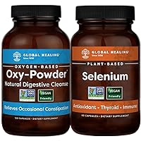 Global Healing Center Oxy-Powder & Selenium Kit - Natural, Oxygen Based Colon Cleanser, Intestinal Tract & Vegan Antioxidant Supplement for Thyroid Support & Immune System Health - 160 Capsules Total