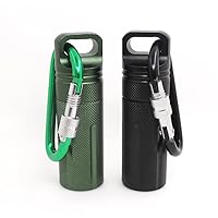 Air-Tight EDC Accessory Case Waterproof Pill Capsule Fob Bottle, 2 Pack Aluminum Outdoor Dry Containers Match Seal Storage Case, with 2 Locking Carabiners - Black, Green