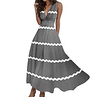 Sundresses for Women,2024 Spring Summer Elegant Wrap V Neck Sleeveless Maxi Dress,Trendy Tiered Flowy Beach Dress