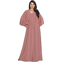 KOH KOH Womens V-Neck Elegant Batwing Cape Sleeves Cocktail Maxi Dress Gown