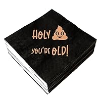 Holy You’re Old Funny Birthday Party Cocktail Napkins 50 Pack Rose Gold Foil Paper Disposable Napkins for Men Women, 20th 30th 40th 50h 60th 70th 80th 90th 100th Birthday Party Decorations, 3 Ply