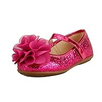 Wedding Party Flower Girl's Shoes Glitter Sparkling Chiffon Floral on Topper 3 Colors