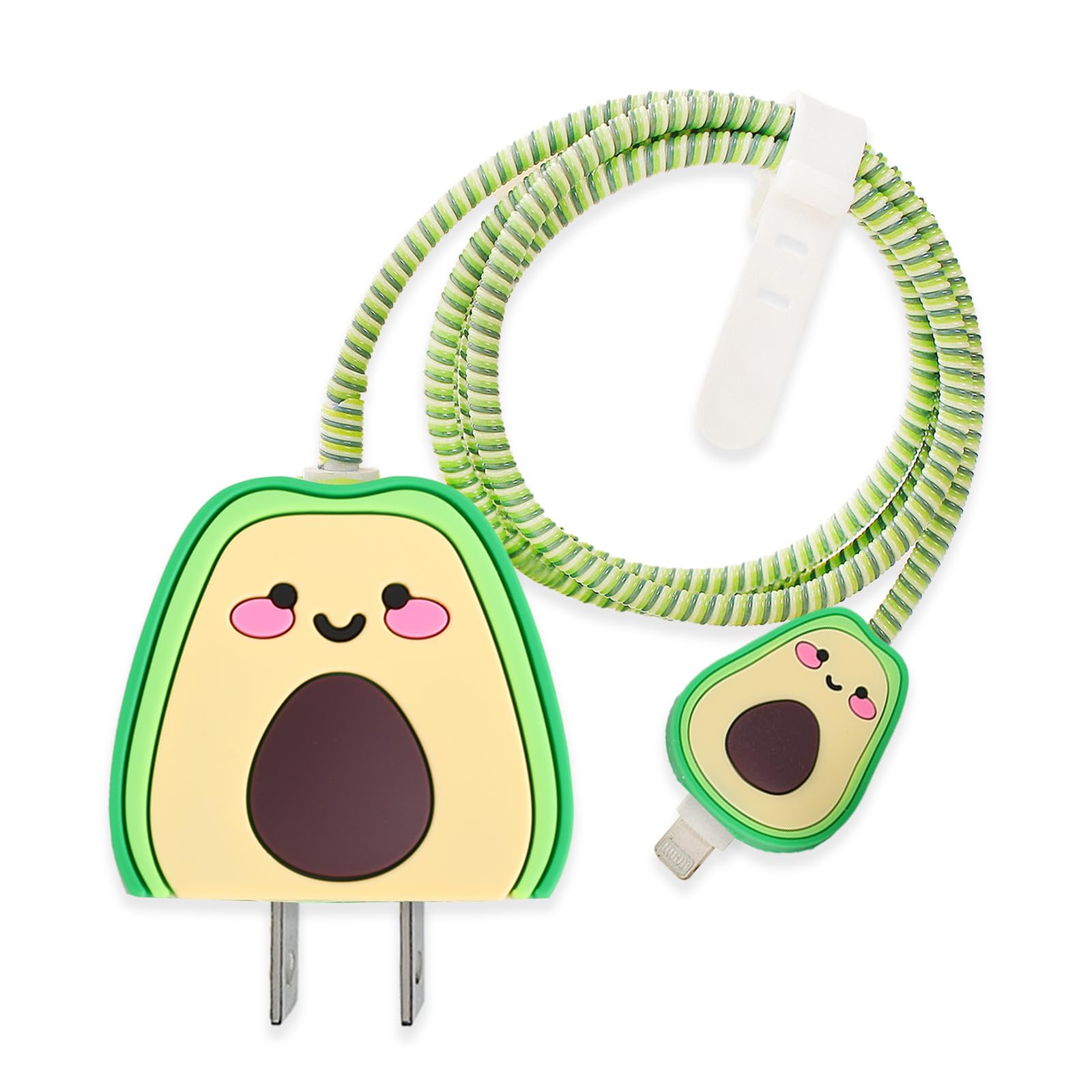 sawpu 3D Cartoon Charger Animal Protector Case - for Phone 20W USB-C PVC Power Adapter Charger and USB Lightning Cable (Avocado)