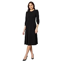 Scuba Crepe Midi A-Line Dress with Puckered 3/4 Sleeves