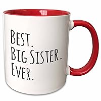 3dRose Best Big Sister Ever-Gifts for Siblings Text Mug, 11 oz, Black/Red
