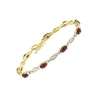 Rylos Tennis Bracelet with 6x4MM Birthstone Gemstones & Diamonds Yellow Gold Plated Silver 925 - Adjustable to 7-8