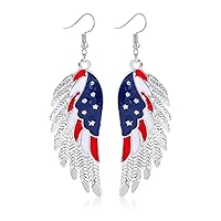 American Flag Earrings for Women Girls Fashion Red White and Blue Crystal Flag Dangle Earrings Funny Handmade 4th of July Ethnicity Patriotic Drop Earrings Patriotic Jewelry Gifts