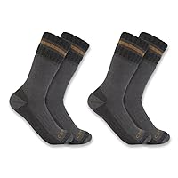Carhartt Men's Heavyweight Synthetic-Wool Blend Boot Sock 2 Pack, Grey, Large