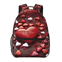 Casual Laptop Backpack Lightweight Valentine'S Day Canvas Backpack For Women Man Travel Daypack With Side Pocket