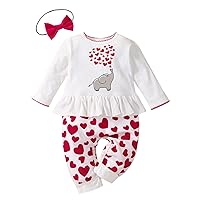Newborn Girl Outfits,Baby Boys Girls Valentine's Day Cartoon Printed Romper Jumpsuit Headbands Outfits Set 0-18 Months