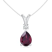ANAKHA Natural Rhodolite Garnet Drop Pendant Necklace with Diamond for Women in 14K Rose Gold