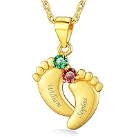 Custom4U Personalized Mom Neckalce with 1/2/3/4/5 Kids Names Birthstones Custom Footprint Baby Feet Pendant Cutomized Memorial Mother Chlid Jewelry Engraved Gifts for Mom Women New Mom (Gift Box)