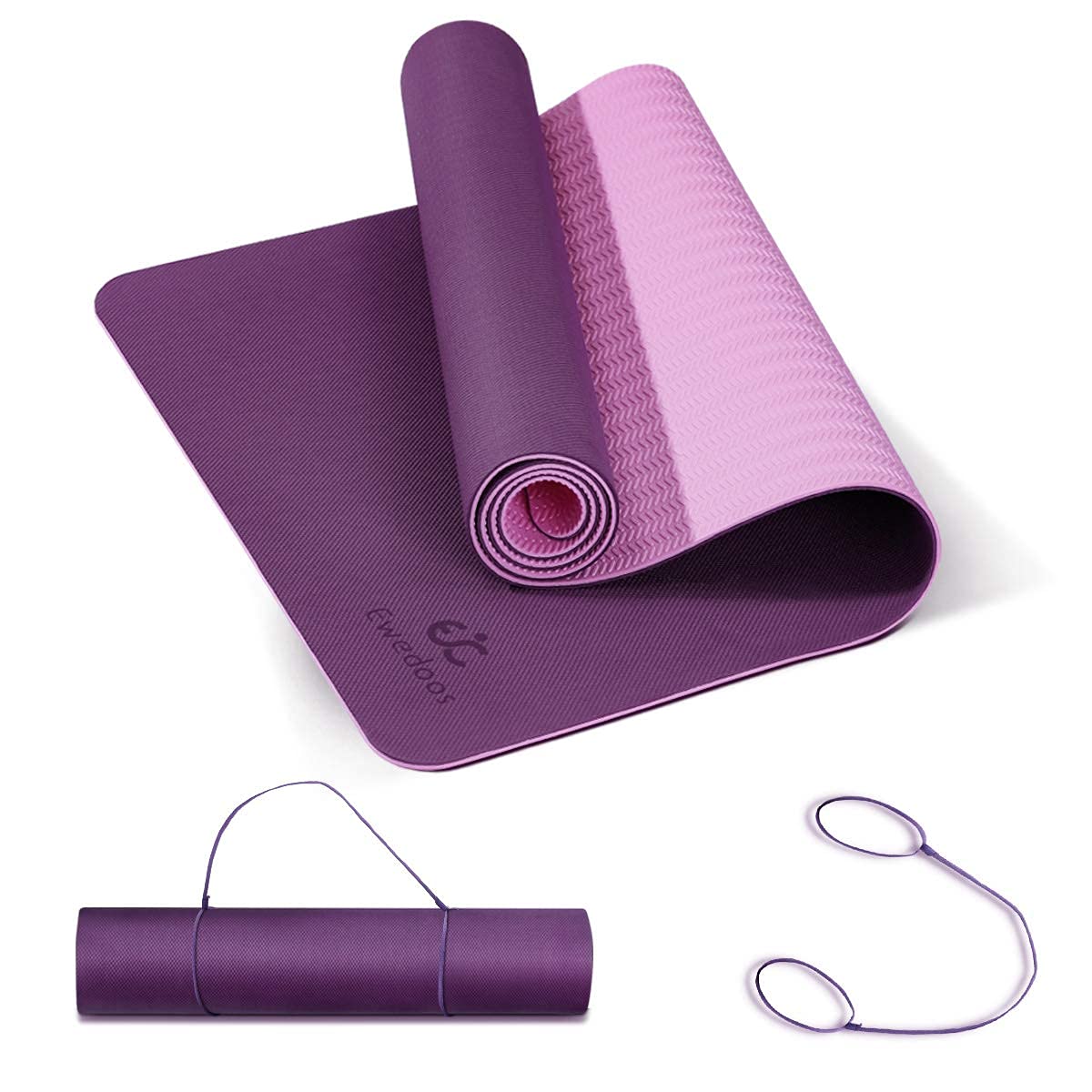 Ewedoos Yoga Mat Non Slip TPE Yoga Mats Exercise Mat Eco Friendly Workout Mat for Yoga, Pilates and Floor Exercise Thick Fitness Mat Carry Strap Included