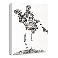Shenywell Canvas Print Picture Wall Art 12x16 inches Art Skull Day of The Dead Hand Skeleton Partner Boy Holding Girl Ghost Couple Gift Perfect Suitable for Bedroom or Home Office Decor Your Home