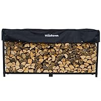 Woodhaven 8 Foot 1/2 Cord Firewood Log Rack With Optional Cover - Made In USA - Outdoor Use Lifetime Structural Warranty - Black Texture Powder Coat Finish - Made With Heavy Duty Steel