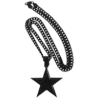 Star Black Color Pendant 24 Inch Cuban Link Necklace