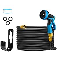 Expandable Garden Hose with 10 Functions Spray Nozzle,50 Layers Nano Rubber,Leak-Proof,Lightweight,No-Kink Water Pipe with Solid Brass Connector for Watering and Washing (50FT, Blue)