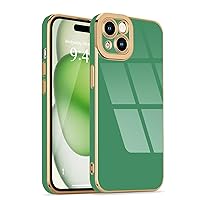 Lafunda Designed for iPhone 15 Plus Case Cute, Luxury Plating Case for Women Girls Gold Edge Soft TPU Bumper Cover with Camera Protection Shockproof Silicone Phone Case for iPhone 15 Plus, Green