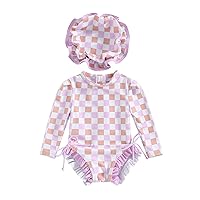 Engofs Toddler Baby Girl One Piece Swimsuit Long Sleeve Rash Guard Swimwear Summer Bathing Suit