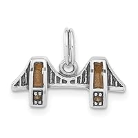925 Sterling Silver Solid Oxidized Open back Bridge Charm Pendant Necklace Measures 13x18.06mm Wide 3mm Thick Jewelry for Women