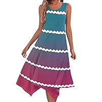 Womens Beach Dresses Beach Dress for Women 2024 Summer Fashion Flowy Ruched Casual with Sleeveless Round Neck Swing Dresses Purple Pink XX-Large