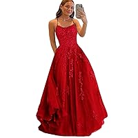 A Line Lace Applique Prom Homecoming Dresses 2023 Spaghetti Straps Formal Party Gown