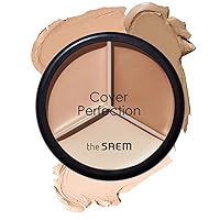Cover Perfection Triple Pot Concealer – 3 Color Concealer with Full Coverage Natural Beige Shade Covers Blemishes Spots, Highlighter & Contouring, 02 Contour Beige