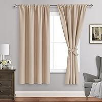 JIUZHEN Blackout Curtains for Bedroom/Living Room - Thermal Insulated Light Blocking Curtains, Rod Pocket Curtains with Tiebacks, Room Darkening Curtains, 42 x 63 Inch Curtains 2 Panel Set, Beige