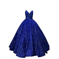 Mollybridal Sparkly Sequined Quinceanera Prom Dresses Ball Gown Deep V Neck Lace up Back Long