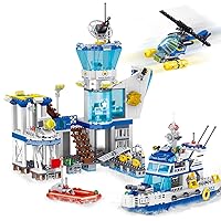 City Police Station Building Sets, 850pcs STEM Toy with Helicopter Airplane,Boats Ship,Marine Police Station, Gift for 6-12 Boys