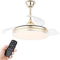 Bella Depot 42-Inch Retractable Ceiling Fan with Lights and Remote, 6-Speed, LED Light, CCT Dimmable, DC Motor, Reversible Blades, Remote Control, Timing Option (Gold)