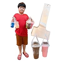 100PCS Plastic Clear Handle Drink Containers Bags for Shops Stores Delivery Hanging Carry Take Out Beverage Coffer Milk Juice Water Tea Hole Liquid Pouches Single or Double Cups (Single Cup)