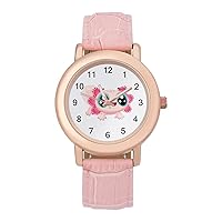 Cute Axolotl Womens Watch Round Printed Dial Pink Leather Band Fashion Wrist Watches