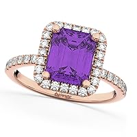 (3.32ct) 18k White Gold Emerald Cut Amethyst with Diamonds Engagement Ring