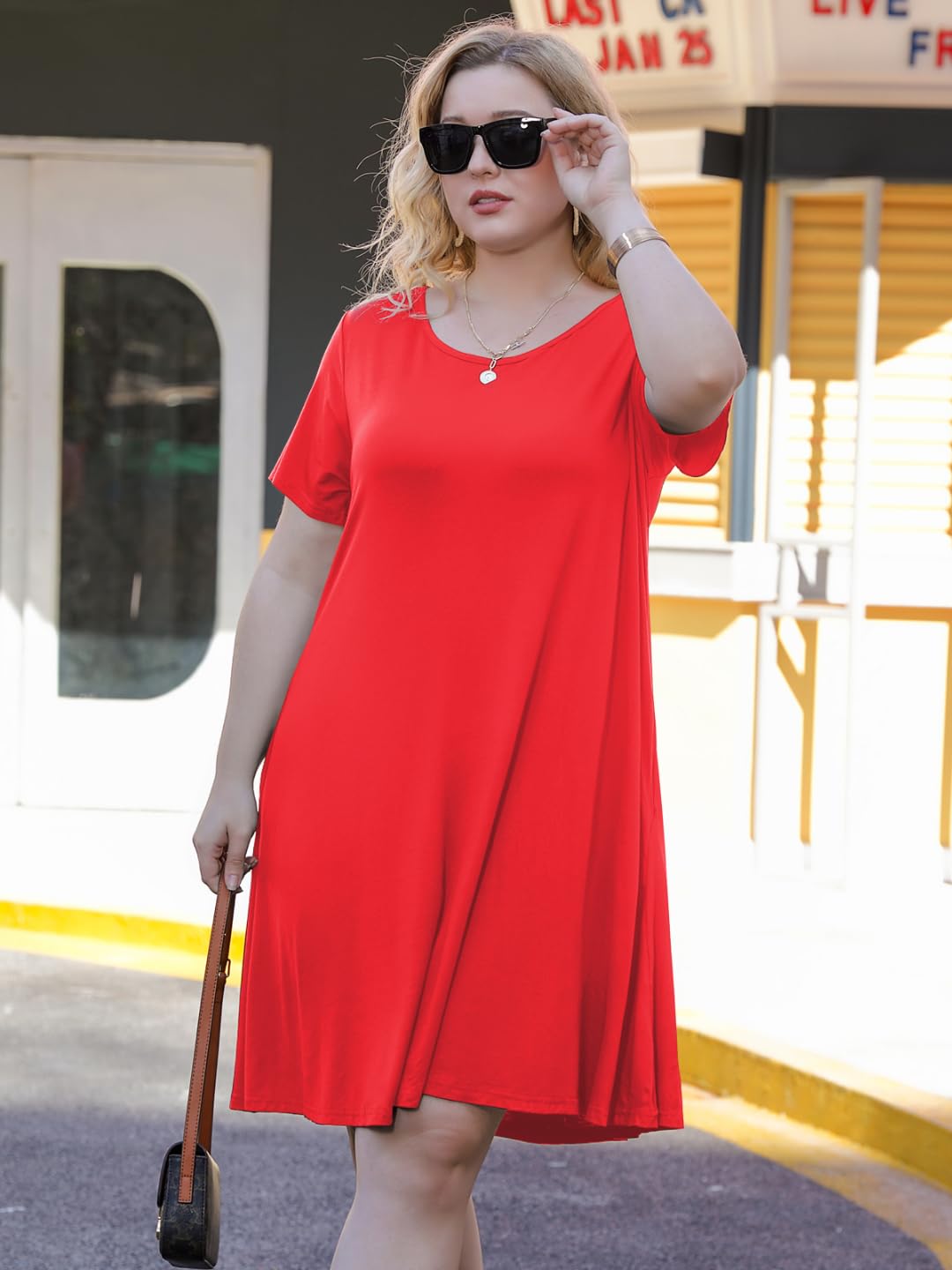 JollieLovin Women's Casual Swing Loose T-Shirt Dress Summer Short Sleeve Dresses with Pockets (Available in Plus Size)